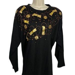 4/$25 Cesucci Vintage Hand Painted Wearable Art Funky Black Shirt Women's‎ 3X